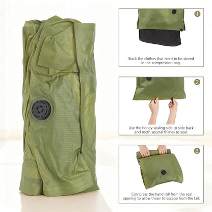 Reusable Fabric Vacuum Seal Bags for Clothing – Large Compression Travel Essentials with No Pump – Manual Exhaust, Tear-Resistant Oxford Cloth for Luggage, Closet & Organization (Military Green-2L)