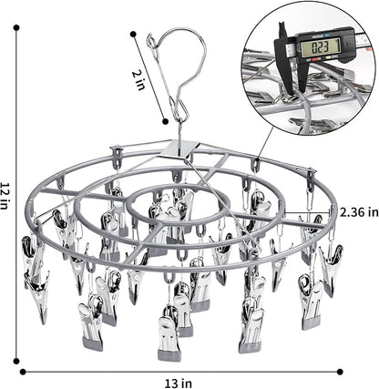 PHYDELU Drying Rack Clothing with 24 Clips，Sock Hanger for Drying，Hanging Clothes Dryer Underwear Hangers Racks Laundry Herb Socks Panty Wet Bra Lingerie Baby Delicates Foldable Small Indoor Metal