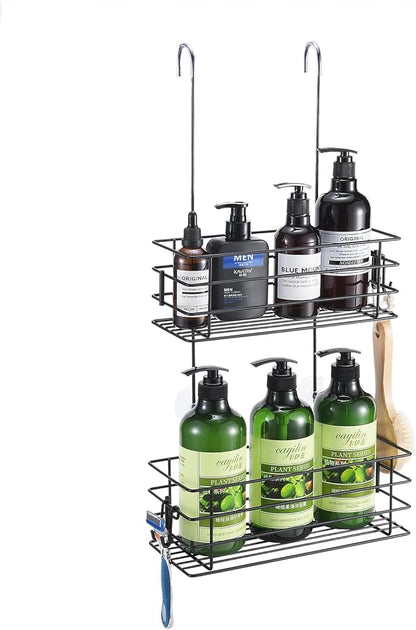 Seltomer Shower Organizer Hanging Shower Caddy with Rotatable Hook bar Over the Door and Can be Hung on the Faucet or Claw Foot, Stainless Steel Rust Proof and Durable （Black）
