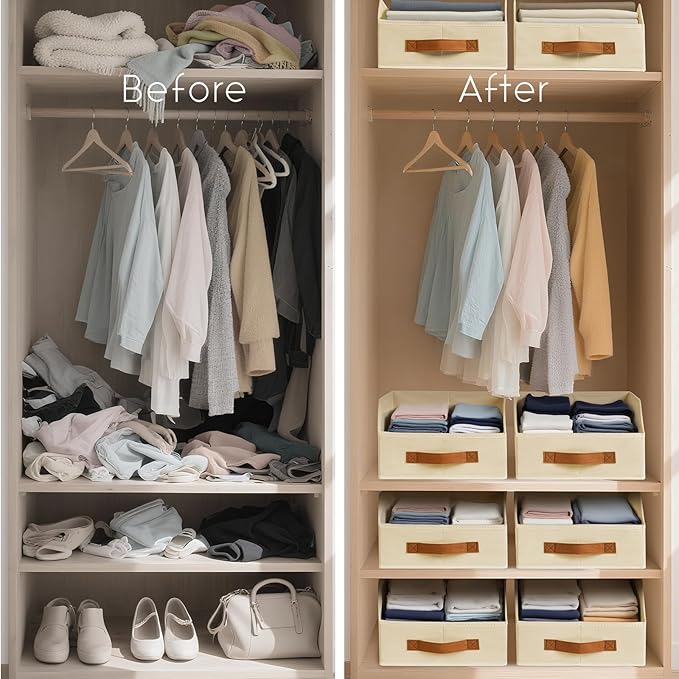 Fabric Storage Bins for Organizing - 1 Pack Large Trapezoid Collapsible Storage Bins with Front Handle, Closet Organizers and Storage for Bedroom, Home Shelves, Small Spaces, Beige