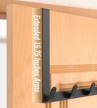 CHAUNCEY HOME Long Over The Door Hooks with 15.75-inch Arms for Easier Access by Women, Heavy Duty Door Hanger for Winter Coat, L16U, Fits Standard 1 3/4'' Doors, Towel Racks Organization, Black