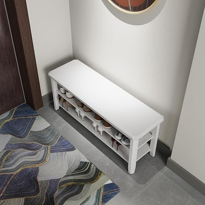 AQIMUELE Wood Shoe Rack Bench for Entryway, 2 Tier Shoe Rack for Front Door Entrance, Shoe Bench with Shoe Storage for Entryway, Bedroom, 39.4"