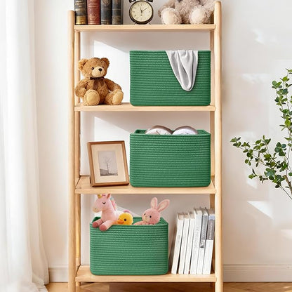Storage Baskets for Organizing, 4 Pack Storage Baskets for Shelves, Woven Basket for Shelves, Closet Organization, Rectangle Organizer Basket Gifts Empty, 13"Lx8.7"Wx7.9"H Decorative Bins with Handles