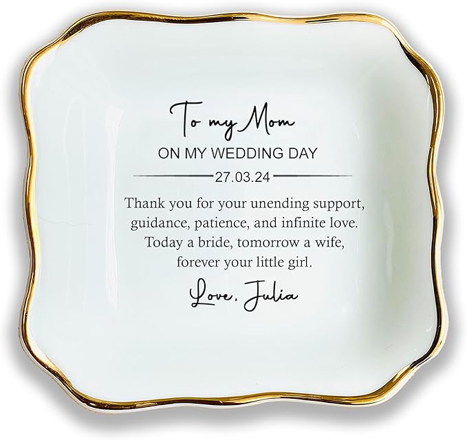 HatafaFurni Gift For Mother On Wedding Day, Custom Wedding Ring Dish, Ceramic Jewelry Dish, Personalized Trinket Tray, Gift For Mom From Bride, Custom Jewelry Holder, Wedding Gift, mil01