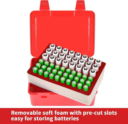 FULLCASE Battery Storage Organizer Holder Holds 54 AA AAA Batteries, Box Cases Garage Container, Home Drawer Organization Dispenser (Case Only) Red
