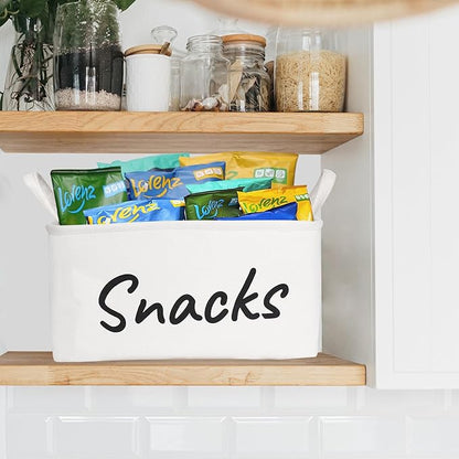 2PCS Snack Bin for Pantry - Snack Storage Basket Organizer for Storing Chips, Cookies, Pretzels , Popcorn and more - Kitchen Organization (Black&White)