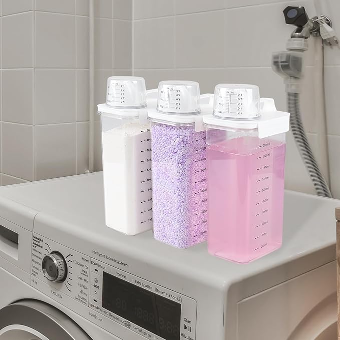 3-Pack 78 OZ Plastic Liquid Laundry Detergent Dispenser, Clear Laundry Detergent Dispenser for Powder, Beads, Fabric Softener, Bleach