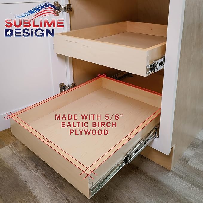Sublime Design - Standard Size - Pull Out Kitchen Drawers | Slide Out Shelves for Kitchen Cabinets | Pull Out Home Organizer (Side Mounting, 33 Inch W/Drawer Slides (32” Drawer Box))