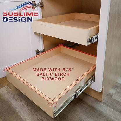 Sublime Design - Standard Size - Pull Out Kitchen Drawers | Slide Out Shelves for Kitchen Cabinets | Pull Out Home Organizer (Side Mounting, 33 Inch W/Drawer Slides (32” Drawer Box))