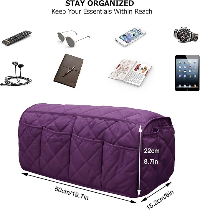 Benuomi Sofa Armrest Organizer Waterproof Armchair Caddy Remote Control Holder for Recliner Non Slip Recliner Organizer Chair Arm Organizer with 14 Pockets for TV Remotes, Books, Magazines, iPad