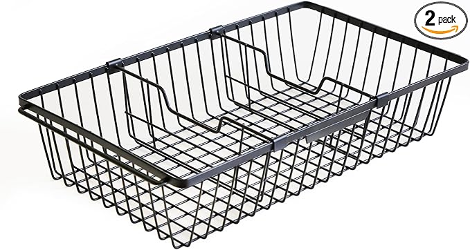 【2 PACK】Wire Baskets for Organizing,14-Inch Metal Basket Movable Partition,Wire Baskets for Pantry&Kitchen, bathroom, cabinets, tabletop, etc