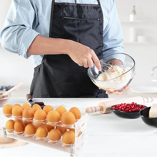 Acrylic Clear Egg Holder for Counter, Stackable Fresh Eggs Holders Organizer 24, 2-Tier Open Egg Rack Container with Handle, Easy to Clean, Storage for Chicken, Duck Eggs, Easter Egg Holder Decor