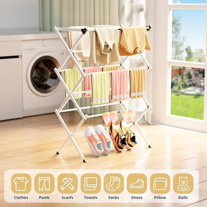 BAKON Clothes Drying Rack Foldable,Space-Saving Expandable & Portable Drying Rack for Clothes,Sturdy Metal Clothes Dryer Rack for Indoor & Outdoor,Laundry Room,Dorm Room,Apartments