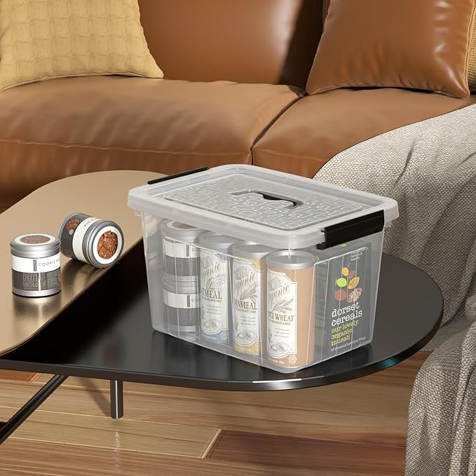 18 L 4 Packs Plastic Storage Bins with latching Lids and Handles, Clear Stackable Container Boxes