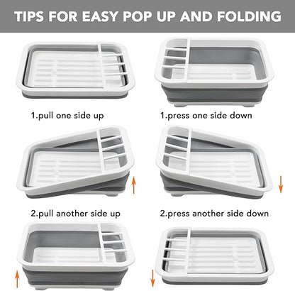 Tiawudi Collapsible Dish Drying Rack, Pop Up Dinnerware Drainer, Portable Plate Organizer for Kitchen RV Campers Travel Trailer, Space Saving Kitchen Storage Tray