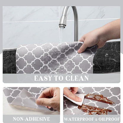 Glotoch Shelf Liners for Kitchen Cabinets 17.5x360 Inch Non Adhesive Drawer Liners for Kitchen,Non Slip Shelf Liner Waterproof Contact Paper for Cabinets and Drawers, Pantry, EVA Wire Shelf Liner,Gray