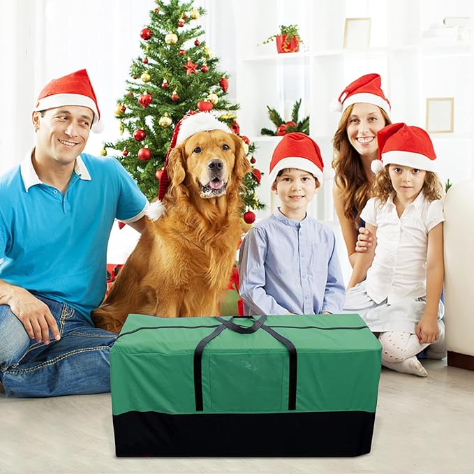 Christmas Tree Storage Bag, Fits Up 10-12 Ft Tall Artificial Trees-Heavy Duty Holiday Storage Box with Durable Reinforced Handles & Transparent Pocket- 600D Oxford Tree Storage Container, Green