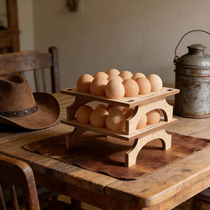 TAIANLE. Wooden Egg Holder Countertop Storage, Rack Fresh Egg Holder for Kitchen Stackable Double Layer Collecting Organizer, Farmhouse Rustic 2 Tier Gathering 24 Eggs Tray Display Stand, 2 pcs