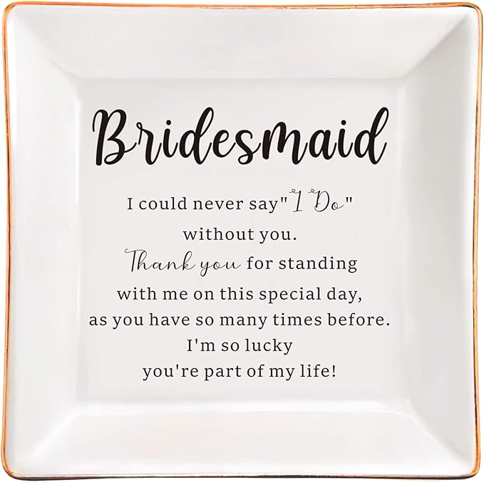 AZVAUUY Bridesmaid Gifts Jewelry Dish from Bride Wedding Day for Bridesmaid Proposal Gifts from Bridal Shower Gifts Ceramic Trinket Ring Tray for Women Besite Friends Sister