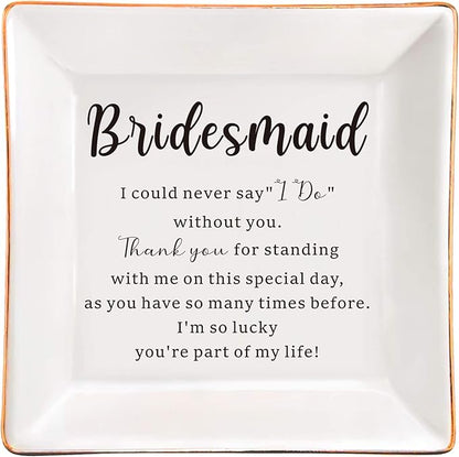 AZVAUUY Bridesmaid Gifts Jewelry Dish from Bride Wedding Day for Bridesmaid Proposal Gifts from Bridal Shower Gifts Ceramic Trinket Ring Tray for Women Besite Friends Sister