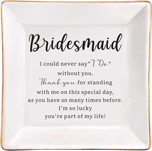 AZVAUUY Bridesmaid Gifts Jewelry Dish from Bride Wedding Day for Bridesmaid Proposal Gifts from Bridal Shower Gifts Ceramic Trinket Ring Tray for Women Besite Friends Sister