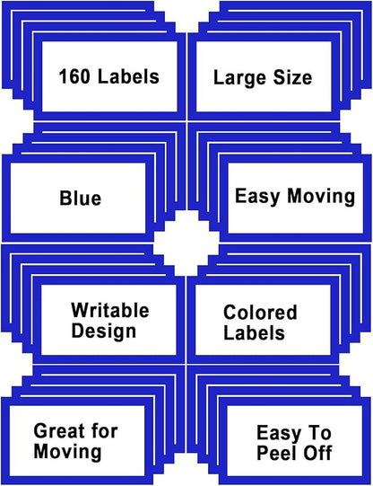 6 x 4 inch Large Moving Labels for Boxes, Blank Moving Boxes Labels Stickers, 160pcs 8 Color Coded Moving Stickers Packing Labels Stickers for Home Organization Projects, Kitchen, Storage Bins, (Blue)