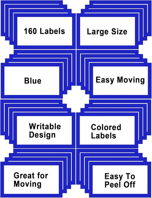 6 x 4 inch Large Moving Labels for Boxes, Blank Moving Boxes Labels Stickers, 160pcs 8 Color Coded Moving Stickers Packing Labels Stickers for Home Organization Projects, Kitchen, Storage Bins, (Blue)