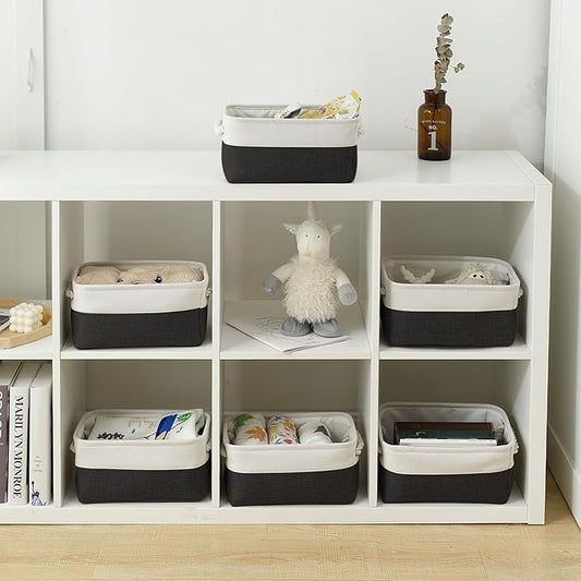 TheWarmHome Storage Bins for Shelves - 6 Pack 11.8x7.8x5.2 inch Collapsible Storage Cubes, Basket for Gifts Empty Closet Organizing Dog Toy Box (White & Black)