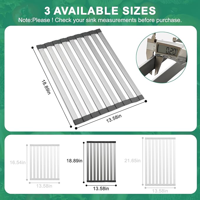 Hobychild 19" X 13" Roll Up Dish Drying Rack，Over The Sink Drying Rack 304 Stainless Steel Foldable Heat-Resistant Dishes Drainer for Kitchen and RV Sink Counter