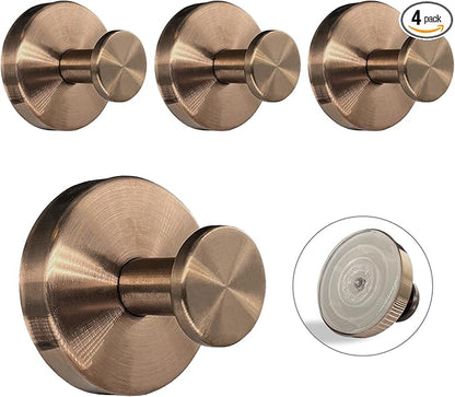 Welsa Suction Cup Hooks for Shower - 4 Pack, Bronze - Stainless Steel, Strong Suction, No Drill, Removable Hanger, Tile Bathroom Kitchen Wall, Glass Door, Mirror Hook Hanging Robe, Towel Holder