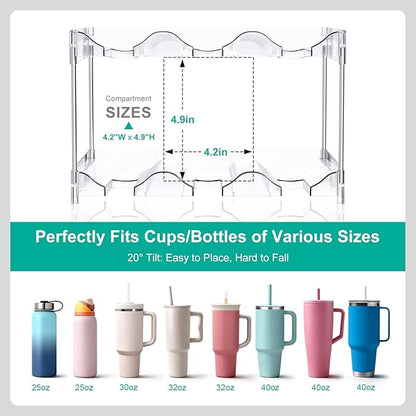 Reusable Stackable with Handle Compartment Water Bottle Tumbler Organizer for Stanley 40oz with Handle Cup, Stanley Accessories for Pantry, Cabinet & Kitchen Organization and Storage,3 Tier Hold 9