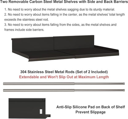 Expandable Under Cabinet Shelf Organizer with 0.94-Inch Thick Clips, Heavy Duty Extendable Under Shelf Storage Basket for Pantry or Laundry Room, Black, 2 Pack, Interior: 4.13" H x 8.54" D