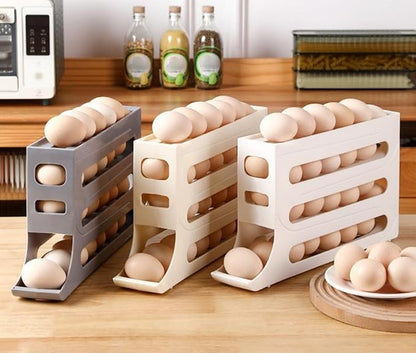 30 Eggs Egg Holder for Fridge,4 Tiers Egg Container,Auto Rolling Fridge Egg Organizer for Refrigerator,Space-Saving Egg Dispenser Holder,Fridge Egg Rack (Yellow, 1pack)