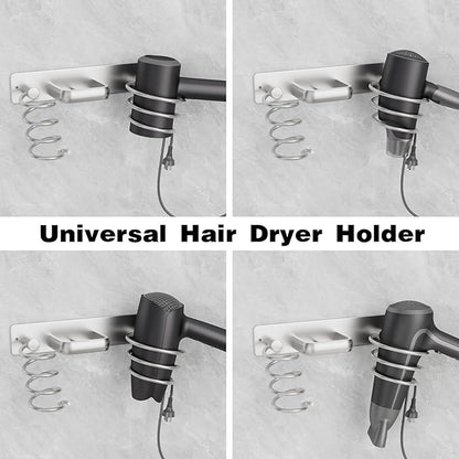 hicorfe Hair Dryer Holder 3 in 1 Hair Tool Organizer,Blow Dryer Holder Wall Mounted,Bathroom Bedroom Care Styling for Flat Iron,Curling Iron,Hair Straightener（Silver）