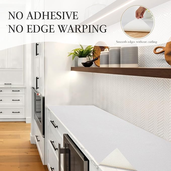 Beautysaid Shelf and Drawer Liner for Kitchen Cabinet, Non Adhesive Non Slip Shelf Paper Waterproof Washable Thickened for Dresser Pantry Shelve Bathroom Protector Liner(White,12 in x 20FT)