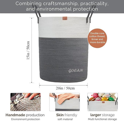 large tall sturdier Laundry Hamper Basket Woven Storage Baskets for clothes Pillows Blanket Toy in living or bed room decoration H50XD38cm grey/beige