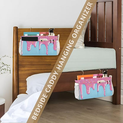 CuwrYet Bedside Caddy Hanging Bunk Bed Caddy Bed Organizer Hanging Pocket with 2 Hooks Bedside Storage Organizer Pocket Bag Holder Cartoon Dripping Frosting