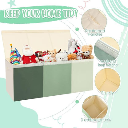 Patelai Extra Large Toy Box Chest with Lids 4/3 Grids Large Chest Collapsible Kids Toy Storage Baskets Gifts for Boys Girls Living Room Nursery Playroom(39 x 13 x 15.7'',Sage Green)