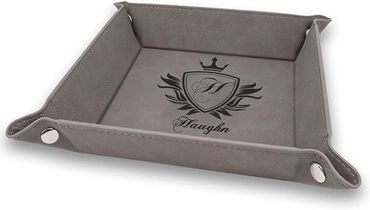 Krazy Case Personalized Leatherette Valet Tray, PU Leather Jewelry Catchall Key Phone Coin Box