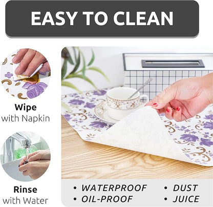 18X96 Inch Shelf Liner for Kitchen Cabinets, PVC Drawer Liner for Dresser Non-Slip Bathroom, Non-Adhesive Cabinet Liner Washable (Purple Floral)(2 Roll)