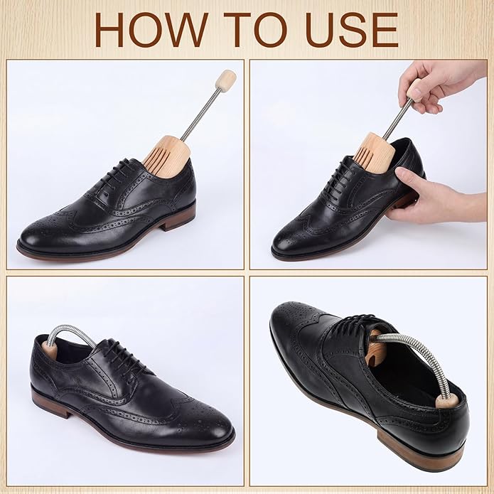3 Pairs Adjustable Wood Shoe Trees with Spring, Shoe Shaped for Men Women, Sneakers, Leather Shoes Stretcher Shaper Suitable for Us Sizes Boot Holder Prevent Creasing
