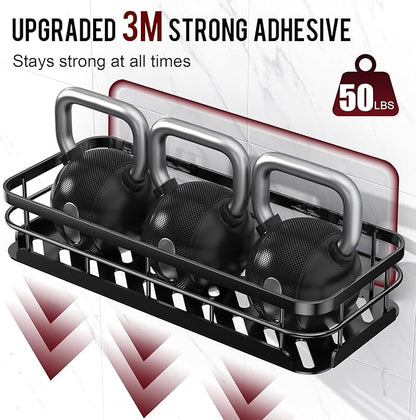 Getsrichfc Large Capacity Shower Caddy, Heavy-Duty Adhesive Shower Organizers with Custom Aesthetic Design Soap, No Drilling Corner Shower Shelves, 5 Hooks for Bathroom Accessories, 3 Pack