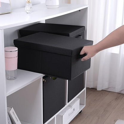 HOONEX Storage Bins with Lids for Organizing, Pack of 2, Storage Boxes with 2 Carrying Handles and Sturdy Heavy Cardboard, 16.5" L x 11.8" W x 7.5" H for Shoes, Books, Clothes, Black