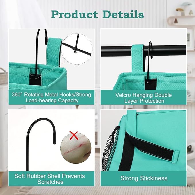Surblue Bedside Organizer Caddy Hanging Storage Bag with Adjustable Straps and Water Bottle Holder for Home, College Dorm, Bunk Bed, Hospital Bed, Green