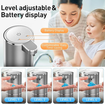 Fantictas Automatic Soap Dispenser Touchless Automatic Liquid Soap Dispenser 4 Adjustable 1500mAh Soap Dispensing Levels Wall Mount for Kitchen and Bathroom