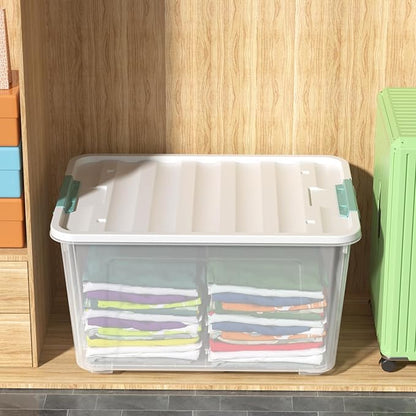 Melontray 85 Quart Large Plastic Storage Bins, 4-Pack Clear Plastic Storage Box with Wheels