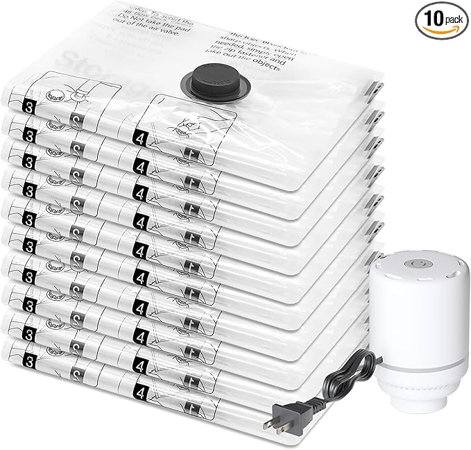 10 Medium Vacuum Storage Bags with Electric Pump, Compression Packing Seal Space Saver Cubes for Clothing Pillows