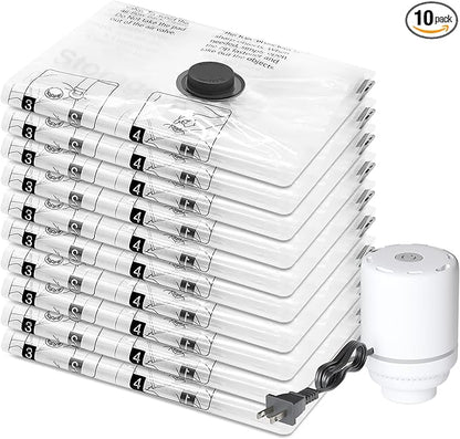 10 X-Jumbo Vacuum Storage Bags with Electric Pump, Compression Packing Seal Space Saver Cubes for Clothing Bedding Comforters Blankets Pillows