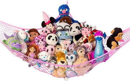 Lilly's Love Large Stuffed Animal Hammock | Corner Hanging Organizer, Stuffed Animal Storage | Easy to Hang Plushie Net w/Included Anchors & Hooks | Cute Room & Bedroom Decor (Pink)