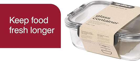 Zyliss E981065 1L Glass Container, Shatterproof Glass, Airtight Food Storage Box with Sealable Lid, Microwave Safe, BPA Free, Freezer Safe, Fridge Storage, Food Container, 21cm x 16cm x 7cm